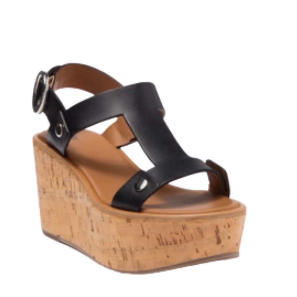 Frye Black Leather Cork Wedge Sandals - Picture 4 of 10